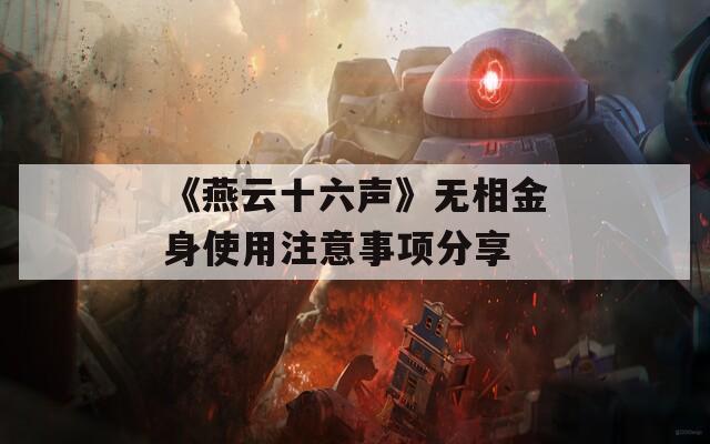 《燕云十六声》无相金身使用注意事项分享
